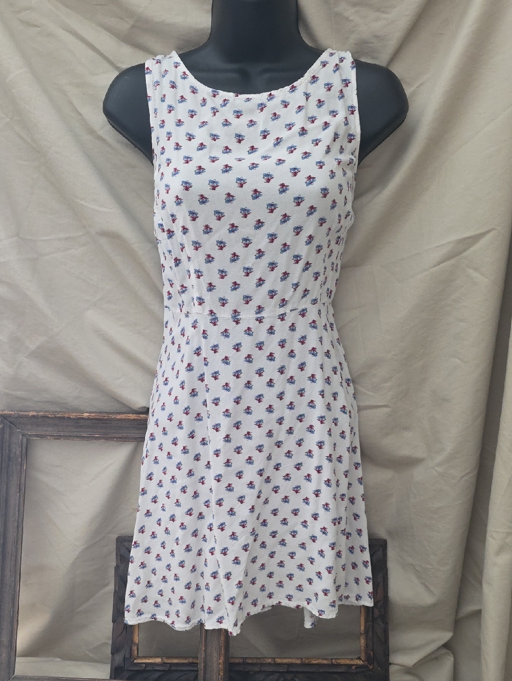 BONGO White Sleeveless Mini Dress with Red & Blue Floral Print